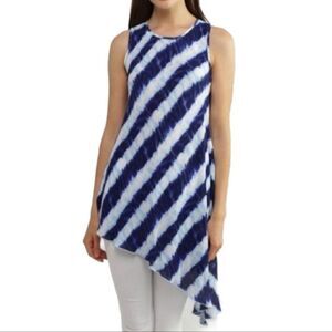 Soft Surroundings Sheer Asymmetrical Striped Tie Dye Tank PXL